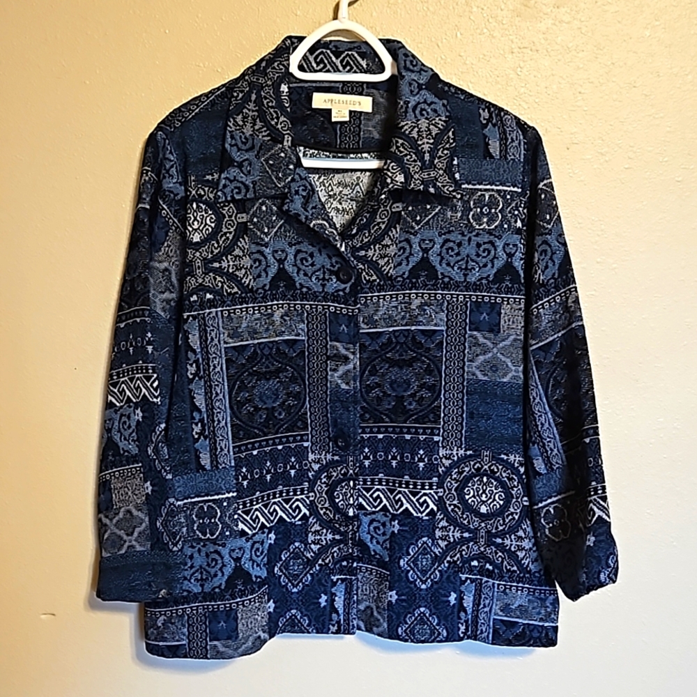 Appleseed's Navy & Denim Blue Patterned Blazer Jacket